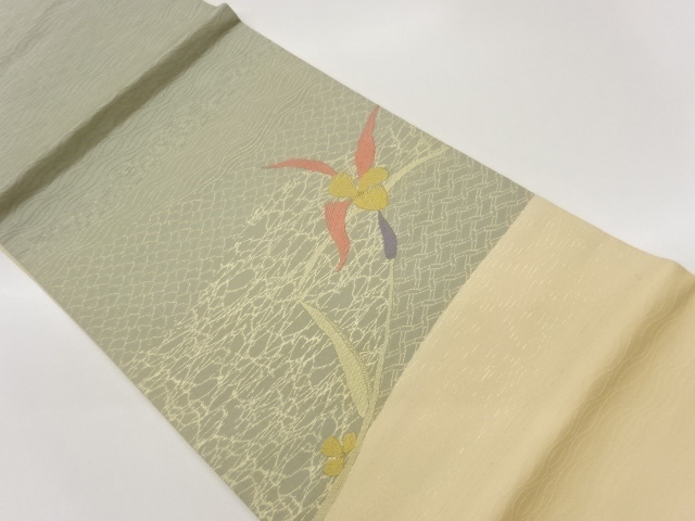 JAPANESE KIMONO / HIRAKI NAGOYA OBI / WOVEN FLORAL PLANTS